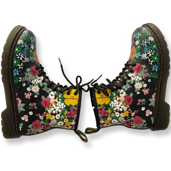 Dr. Martens 1460 Floral Mash Up Black Leather Lace Up Boots Size US 4 Juniors - Picture 6 of 15